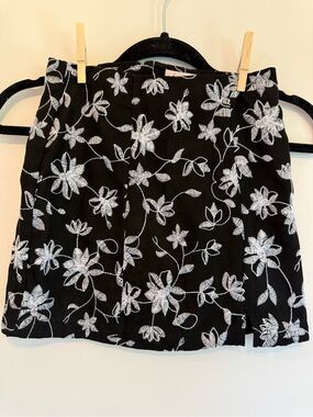 Girls' Black Skirt with White Floral Embroidery - Kids Bottoms
